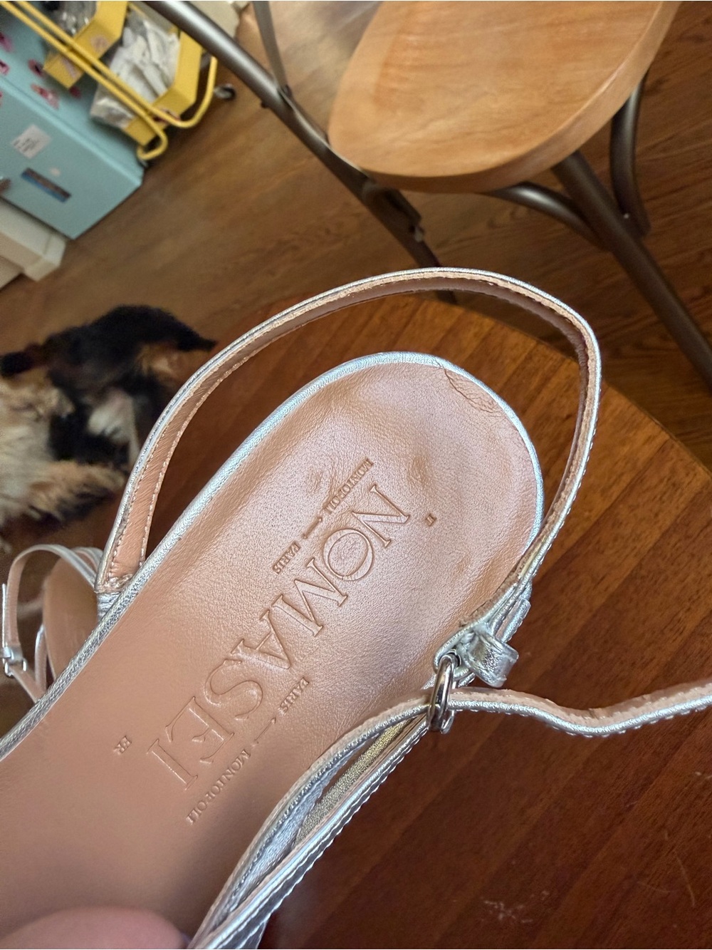 Nomasei Silver Metallic Slingback Block Heel Birdie Sandals Silver Size EU 39.5 - Picture 2 of 9